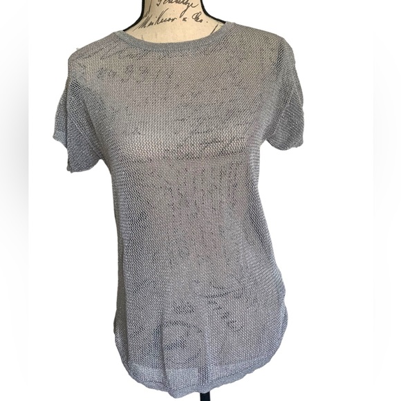 Michael Kors Silver Metallic Sheer Mesh Top Size S - Picture 2 of 6